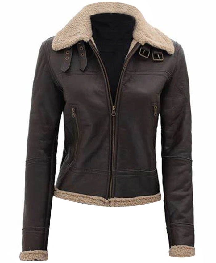 Addie Dark Warm Shearling Leather Jacket | William Jacket