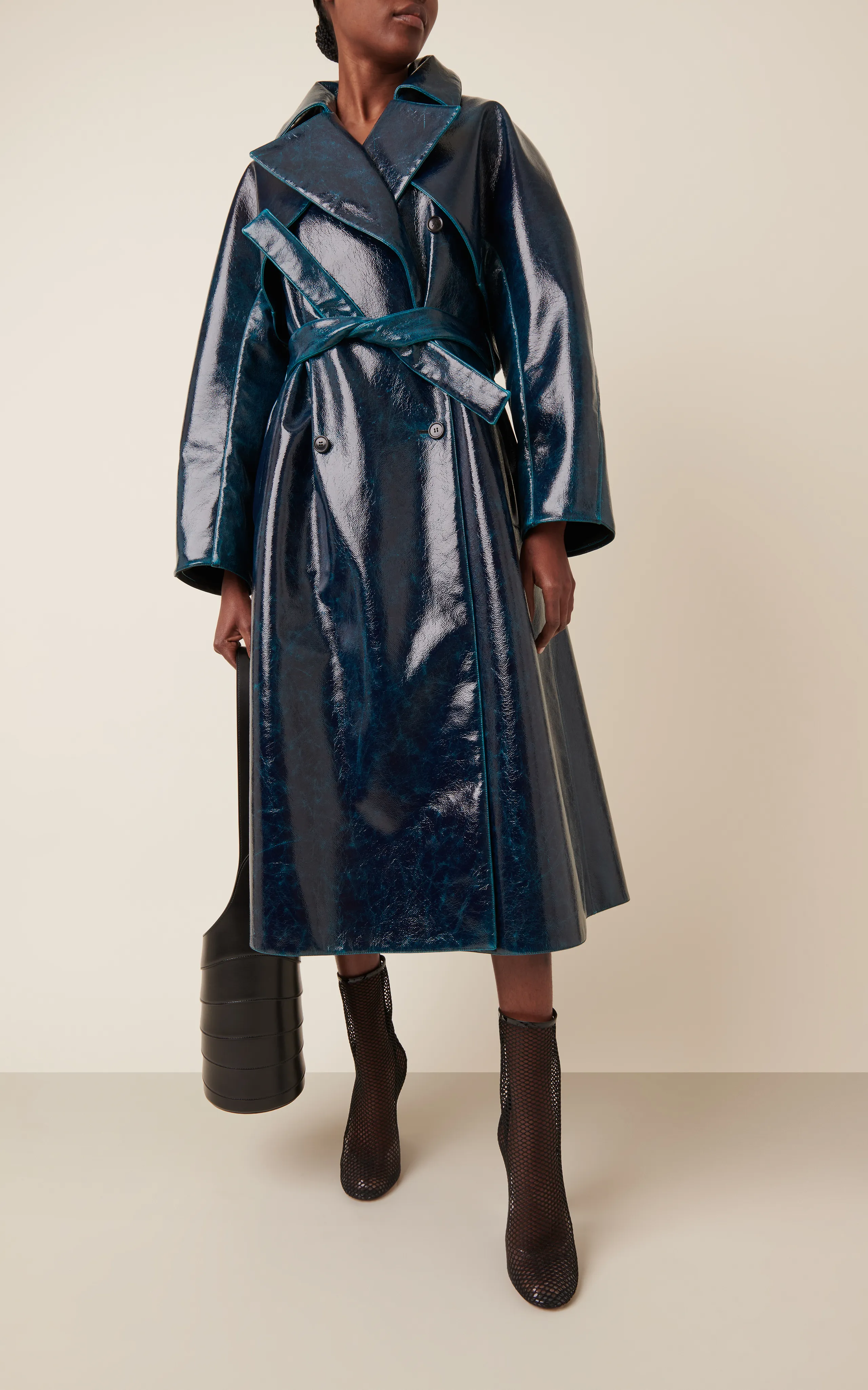 ALAÏA Lacquered Wool-Blend Trench Coat