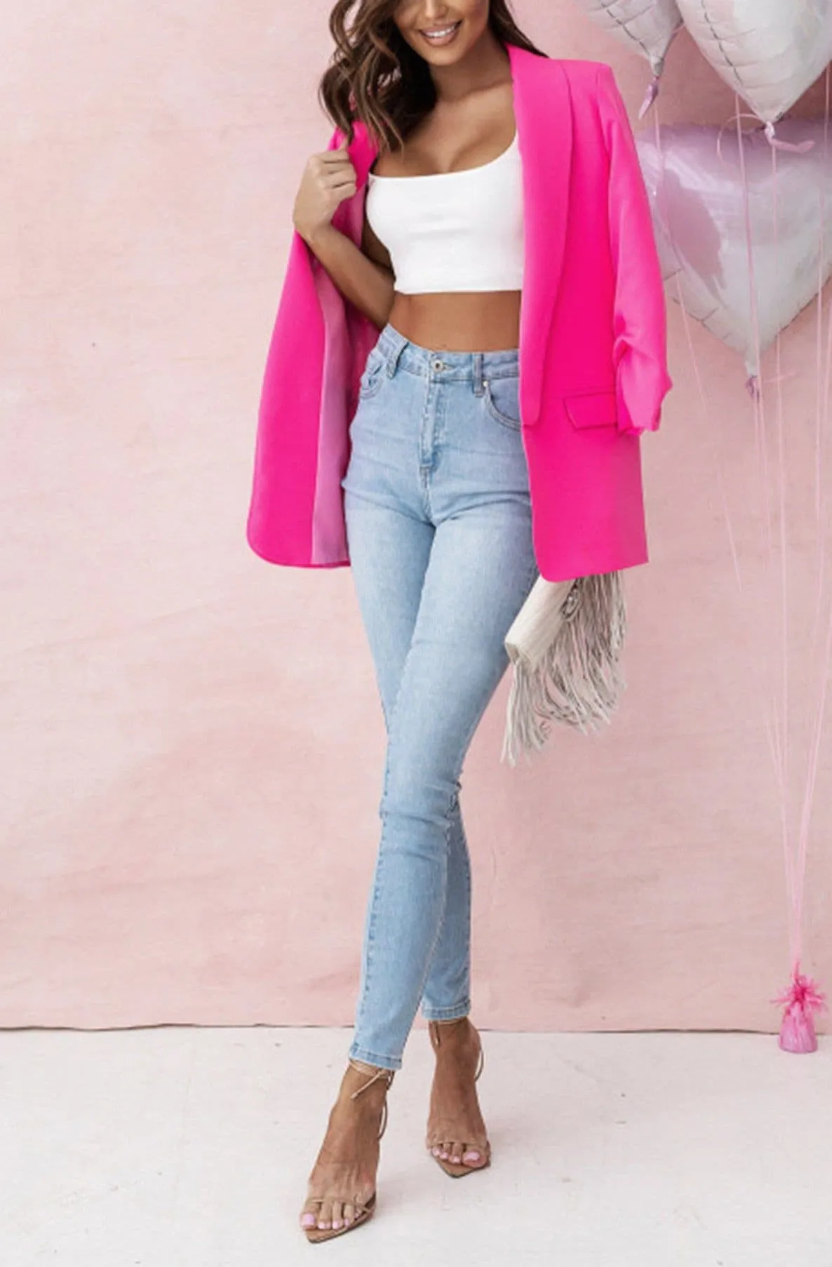 Always Sassy Oversize Carerra Blazer Jacket- Hot Pink