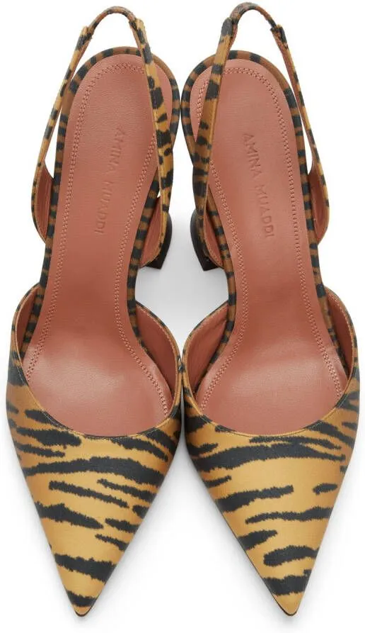 Amina Muaddi Yellow Tiger Holli Sling Heels