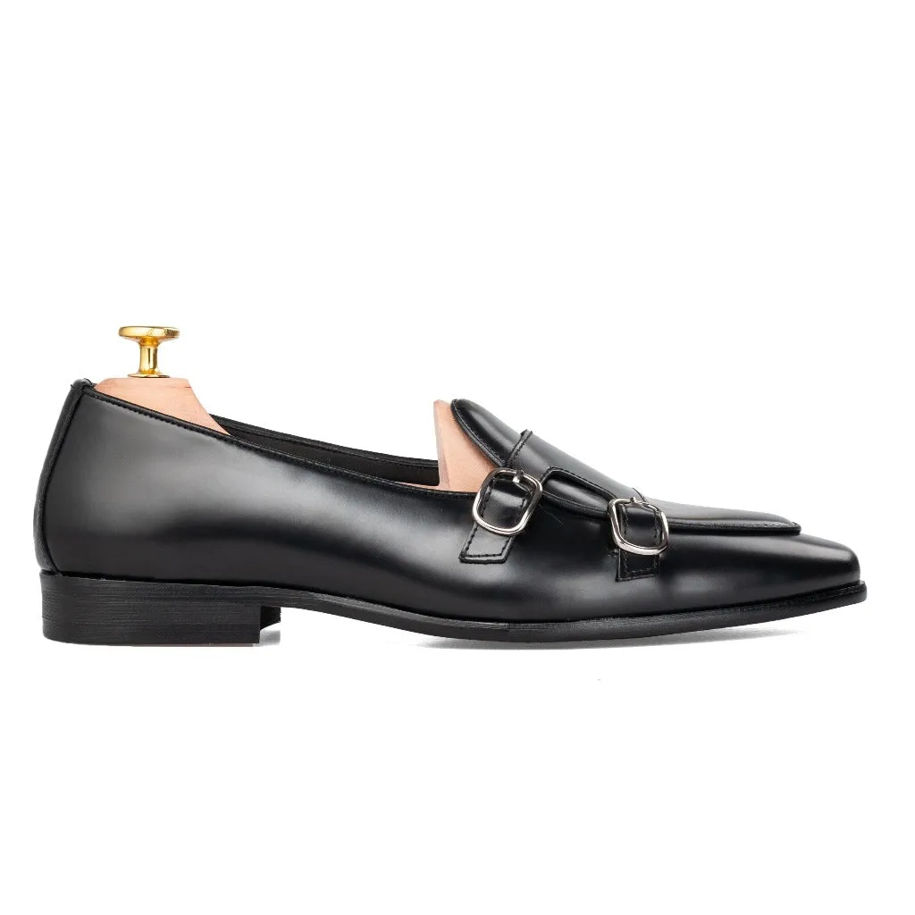 Andre Belgian Loafer - Black Polished Double Monk Strap