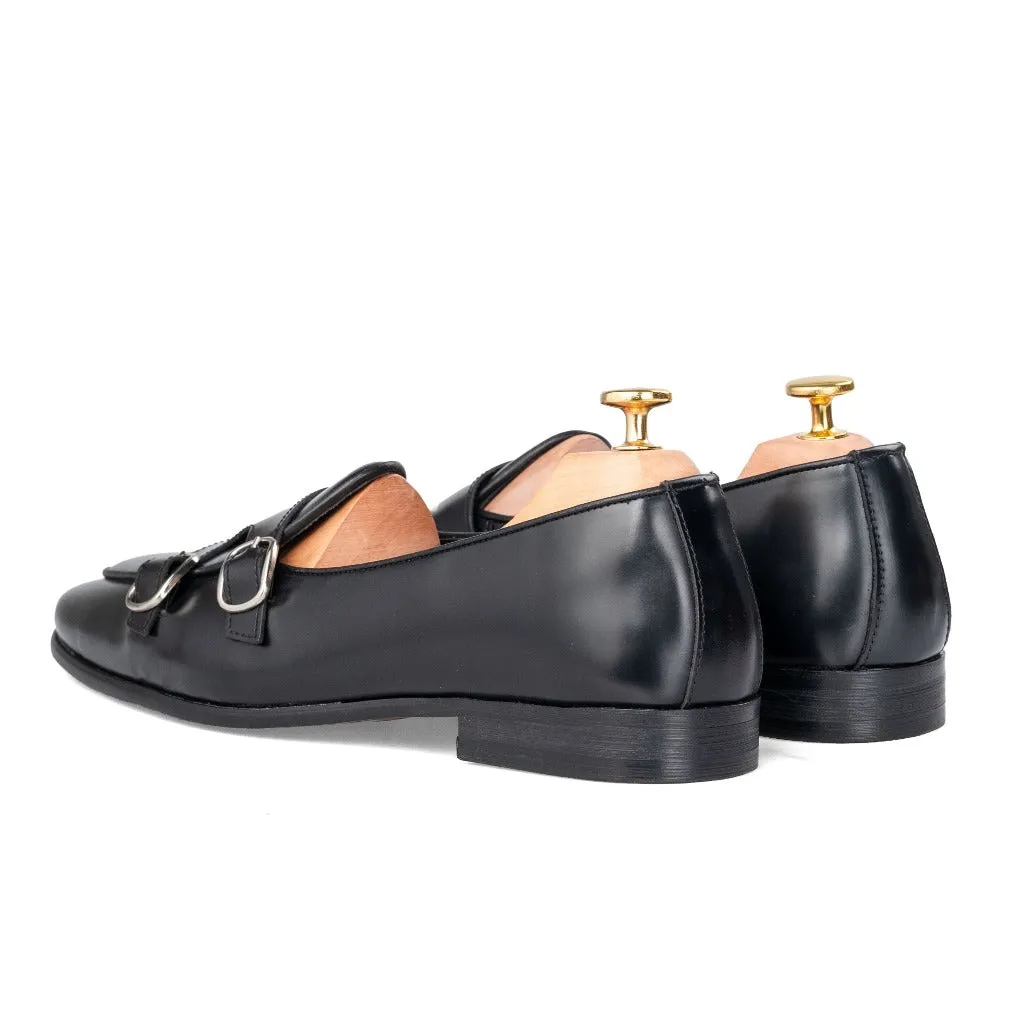 Andre Belgian Loafer - Black Polished Double Monk Strap