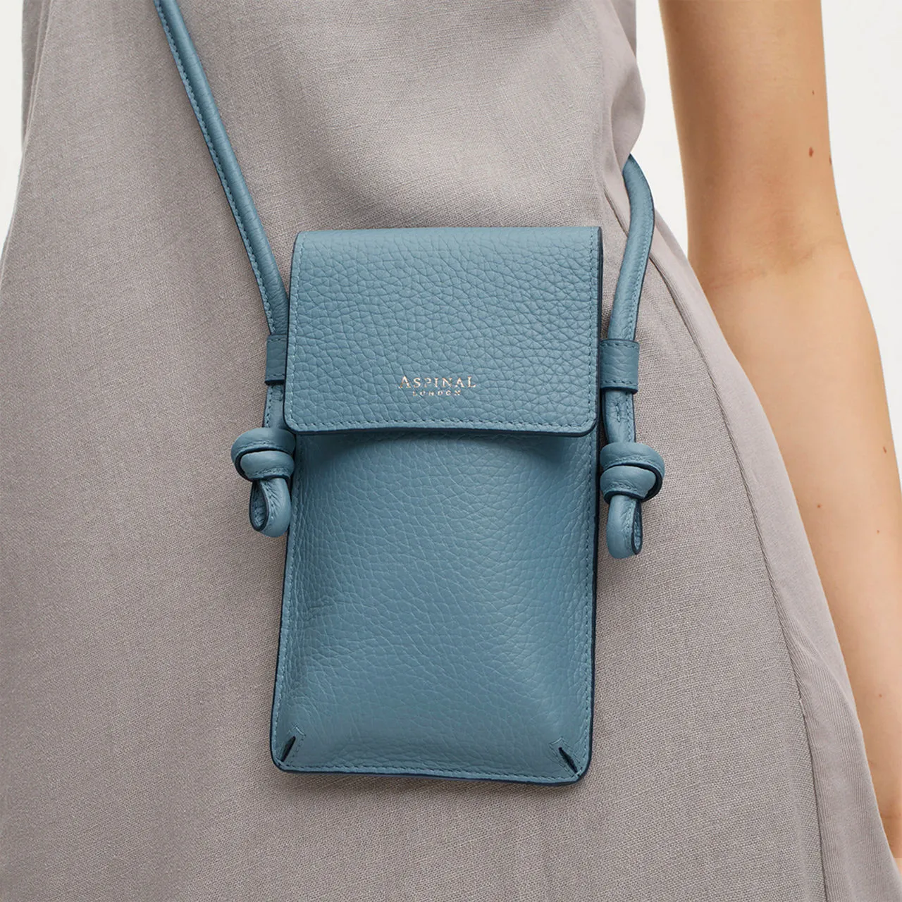 ASPINAL OF LONDON ONLINE EXCLUSIVE Ella Grained Leather Crossbody Phone Pouch - Cornflower