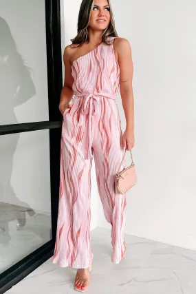 Aspire To Inspire Pleated One Shoulder Jumpsuit (Rose Taupe)