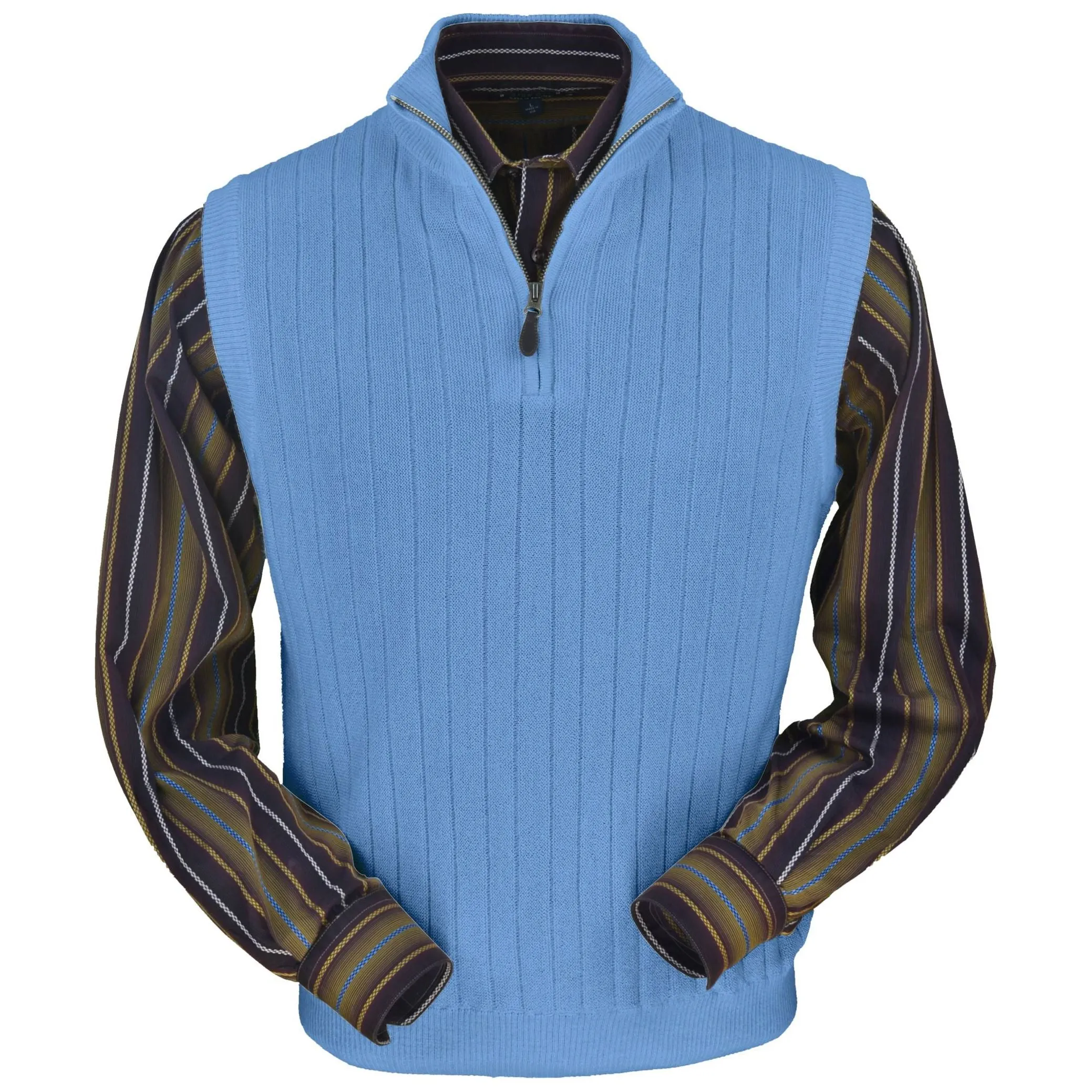 Baby Alpaca 'Links Stitch' Ribbed Zip-Neck Sweater Vest in Atlantic Blue by Peru Unlimited