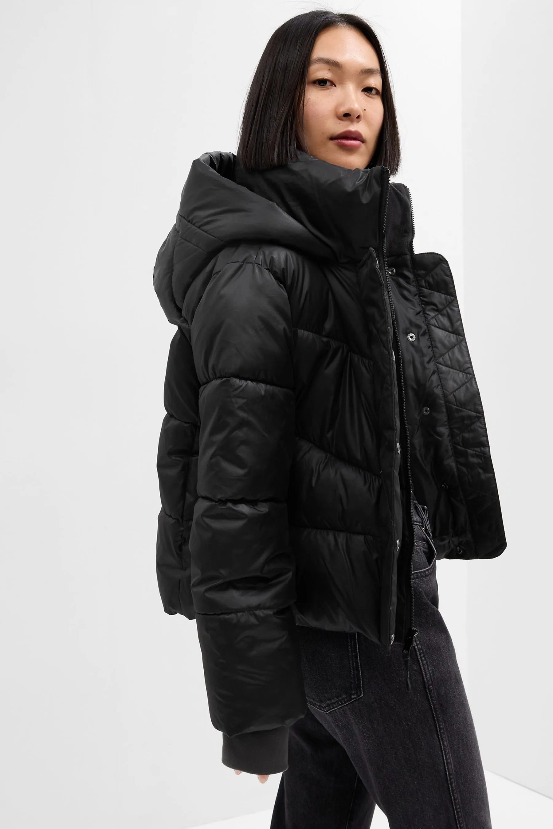 Black Cropped ColdControl Max Puffer Coat