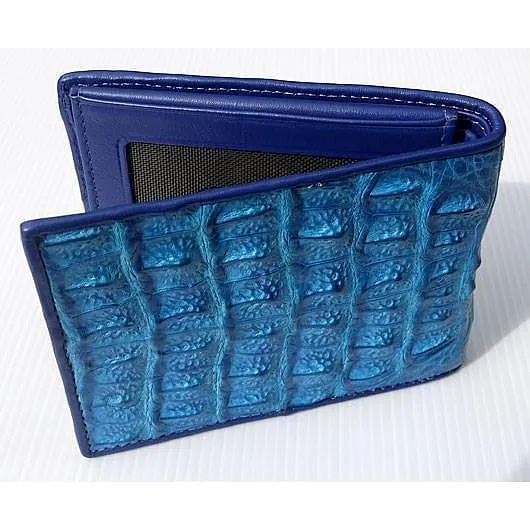 Blue Hornback Crocodile Mens Wallet