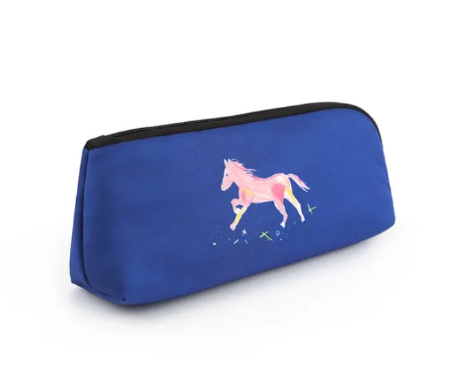 Blue Horse Graphic Pencil Cases Stationery Zipper School 19cm Office Cosmetics Pouches Artists Designer Prints Gifts Bags Purses