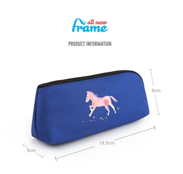 Blue Horse Graphic Pencil Cases Stationery Zipper School 19cm Office Cosmetics Pouches Artists Designer Prints Gifts Bags Purses