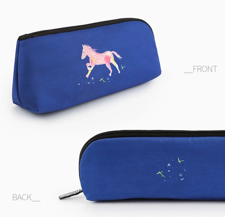 Blue Horse Graphic Pencil Cases Stationery Zipper School 19cm Office Cosmetics Pouches Artists Designer Prints Gifts Bags Purses