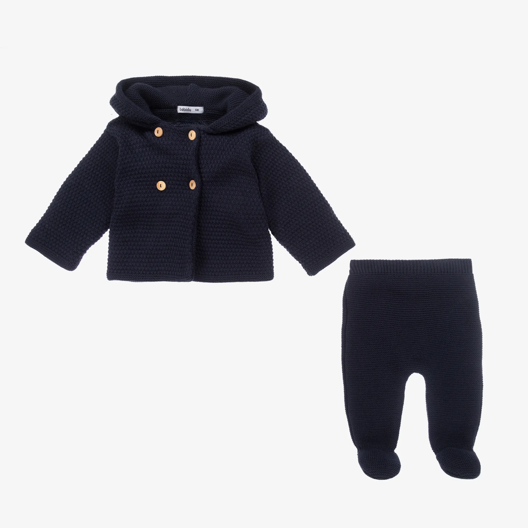 Blue Knitted Pram Coat & Bottoms Set