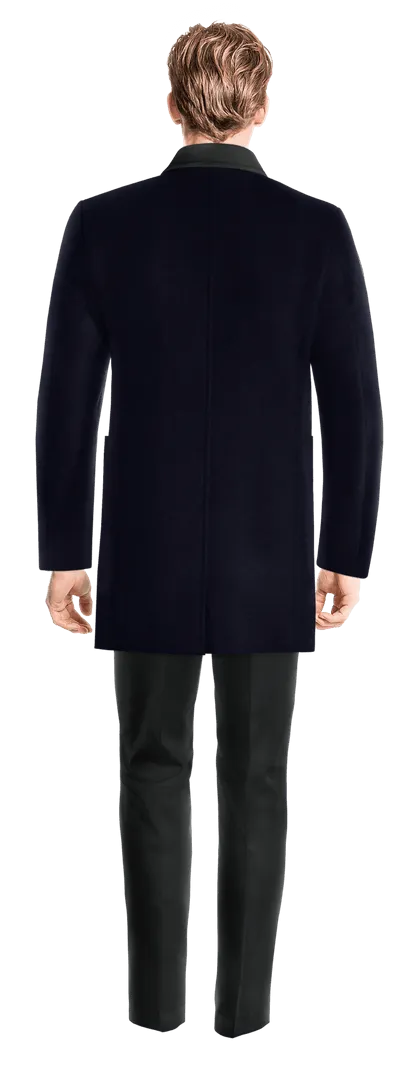 Blue Pea Coat with contrasted Collar