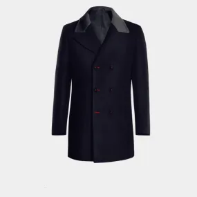 Blue Pea Coat with contrasted Collar