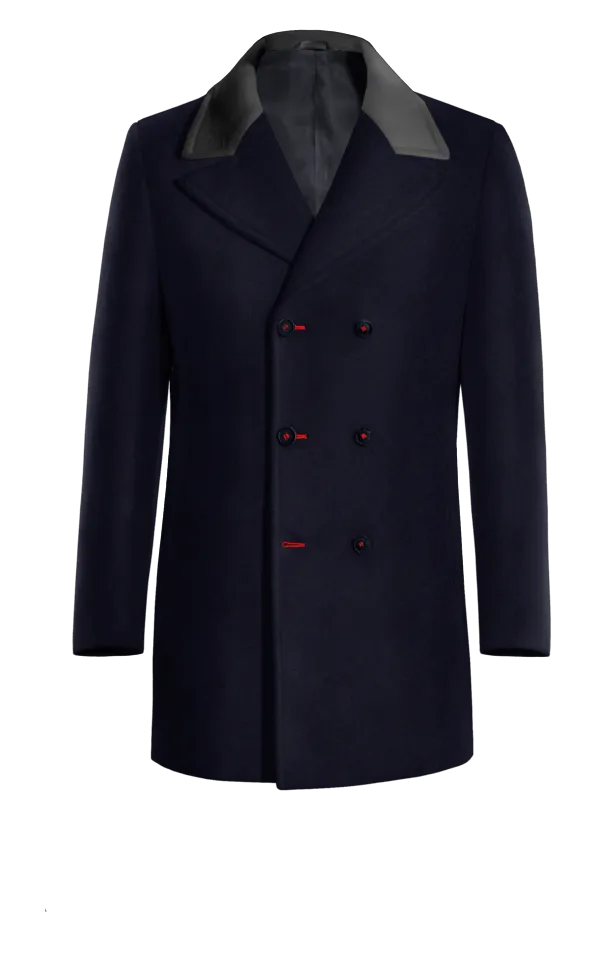 Blue Pea Coat with contrasted Collar