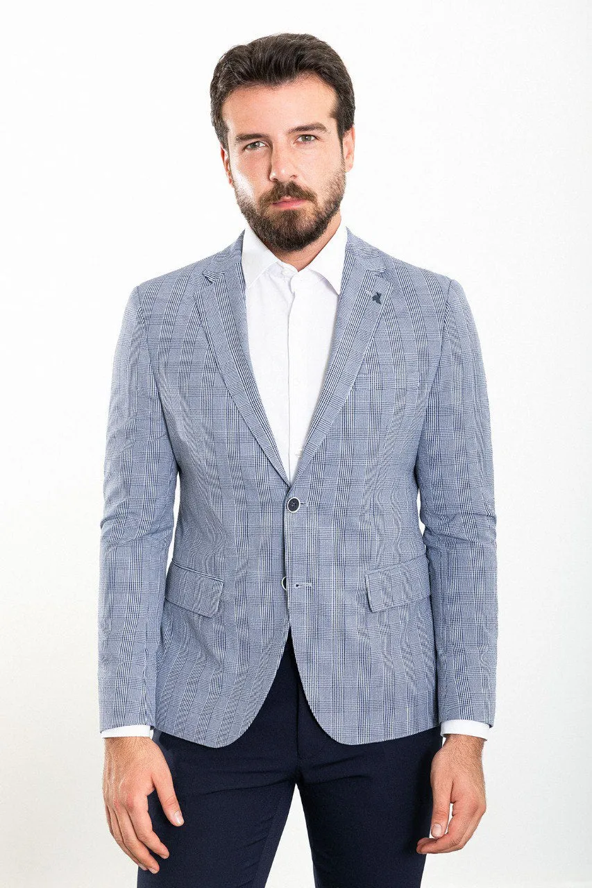 Bojoni Torretta Slim Fit Blue Plaid Blazer/Jacket