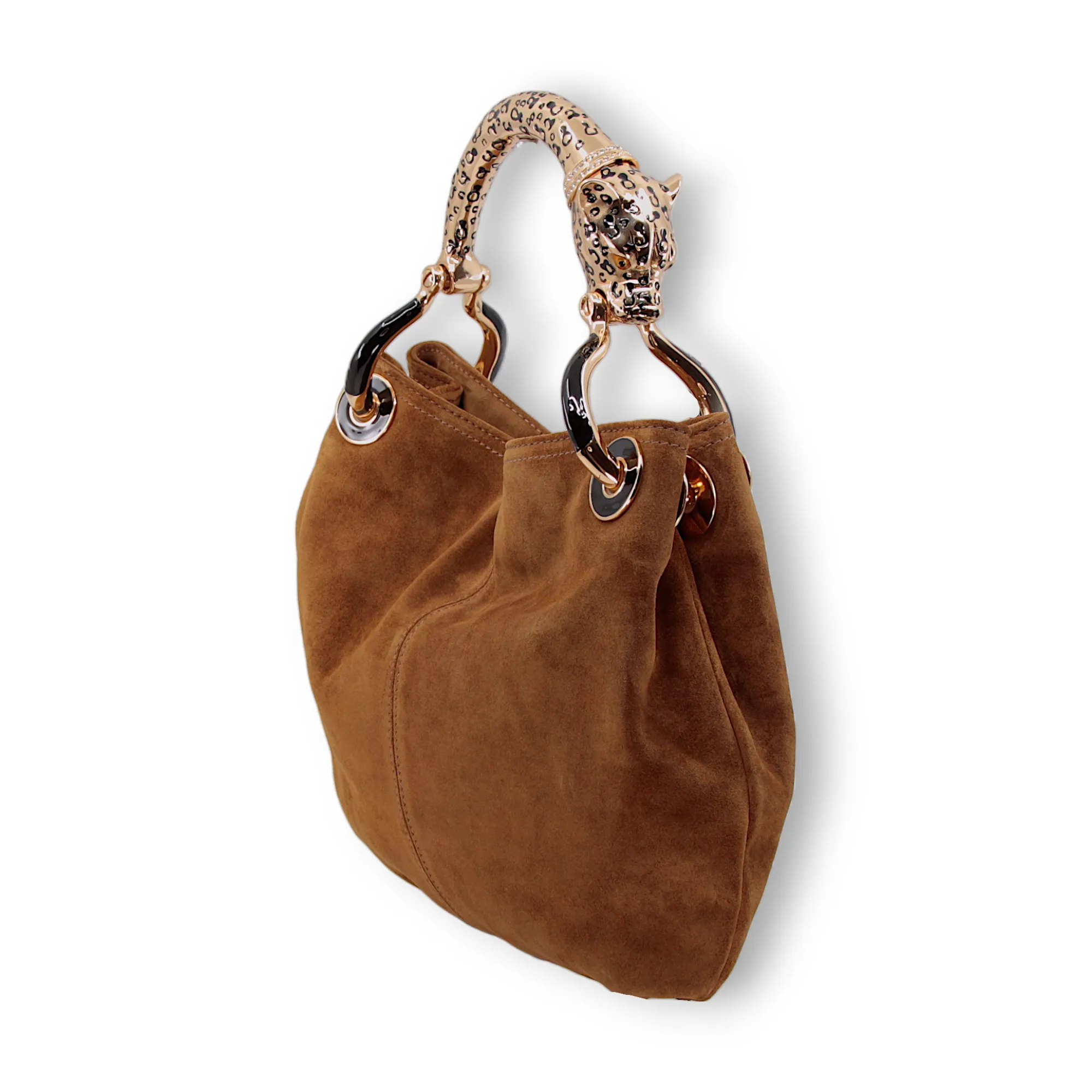 BORSA PICCOLA IN CAMOSCIO BROWN CON MANICO GIAGUARO