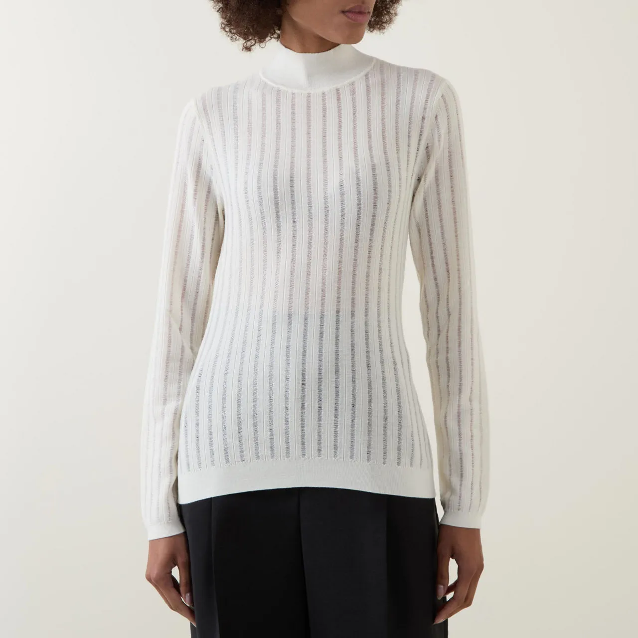 BOSS The Sustainable Edit Fatirami Sheer-Stripe Sweater - Ivory