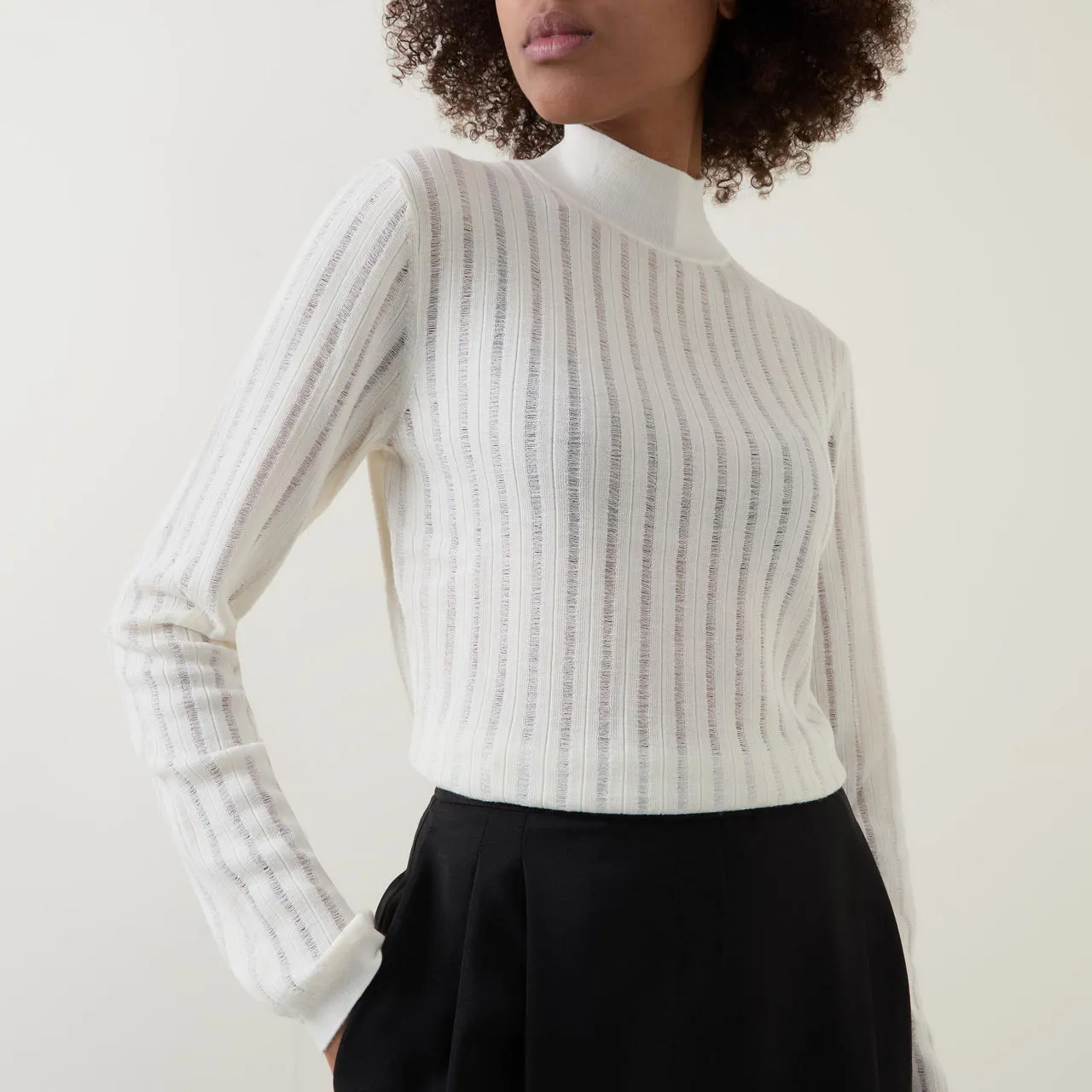 BOSS The Sustainable Edit Fatirami Sheer-Stripe Sweater - Ivory