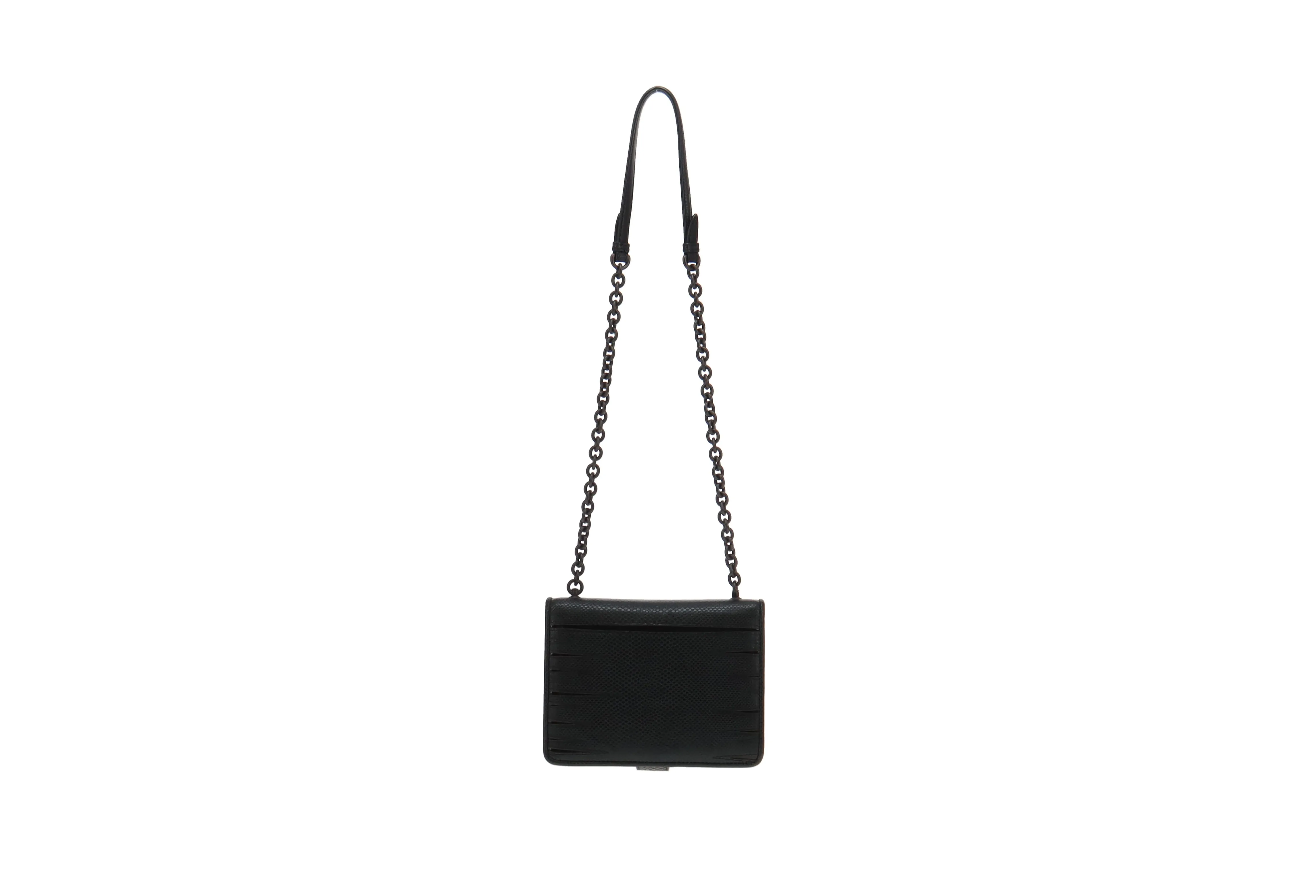 Bottega Veneta Black Lizard and Patent Detailing Pushlock Crossbody