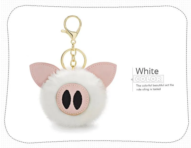 Bunny Rabbit Fur Ball Piggy Pompom Animal Trinkets Keychains