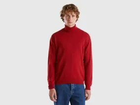 Burgundy turtleneck in pure Merino wool - Burgundy | Benetton