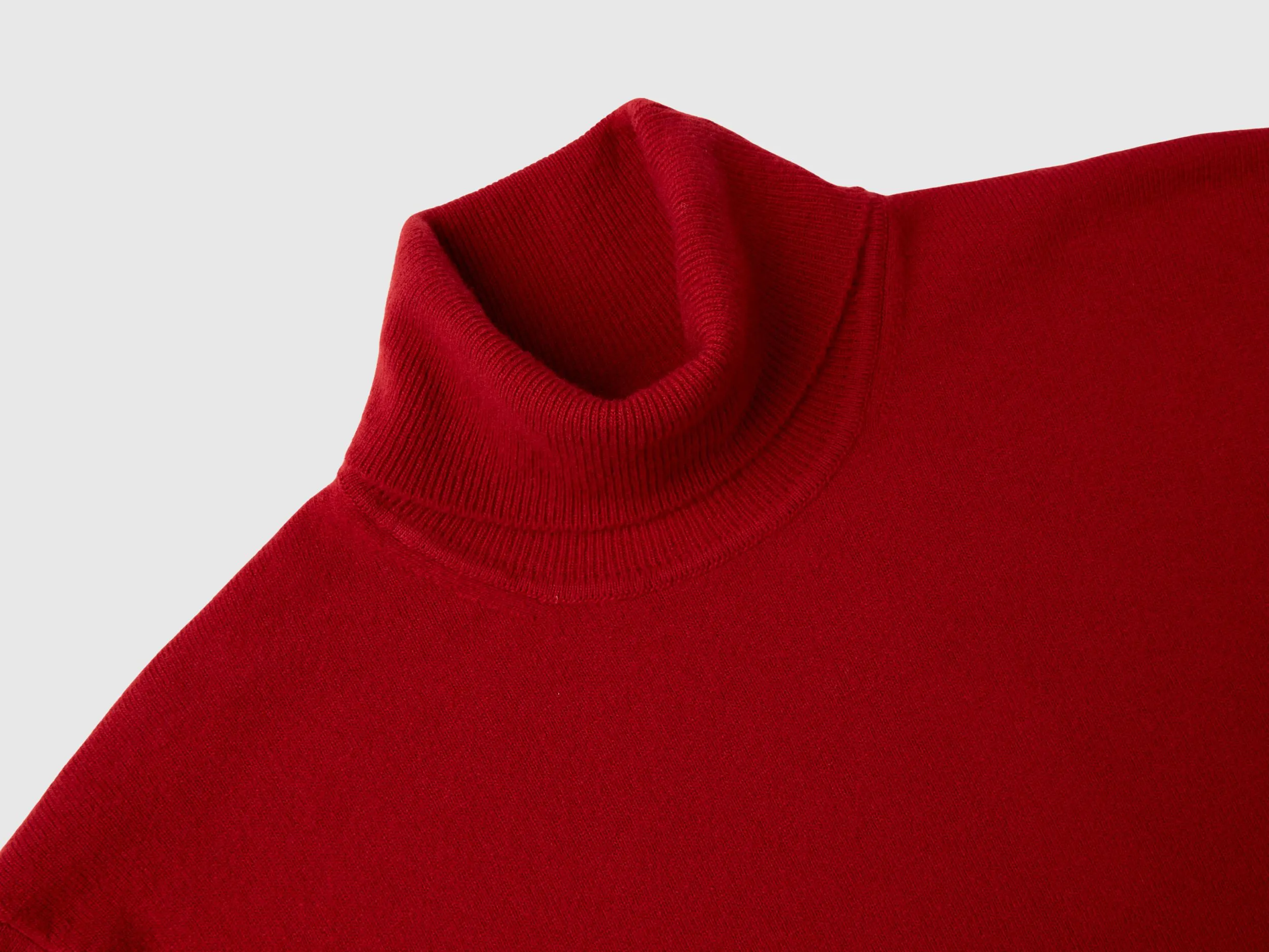 Burgundy turtleneck in pure Merino wool - Burgundy | Benetton