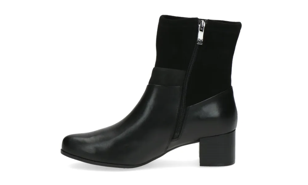 Caprice - Leather & Suede Heeled Ankle Boot Black