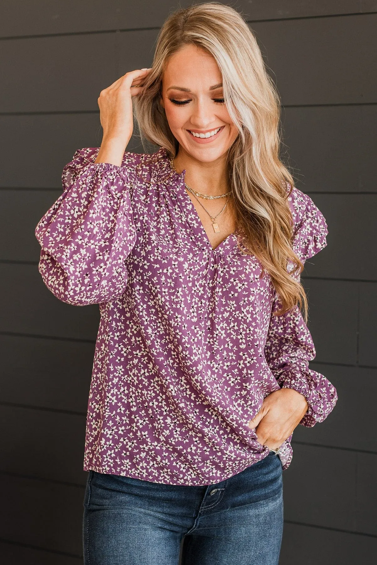 Celebrate Together Floral Blouse- Dark Lavender