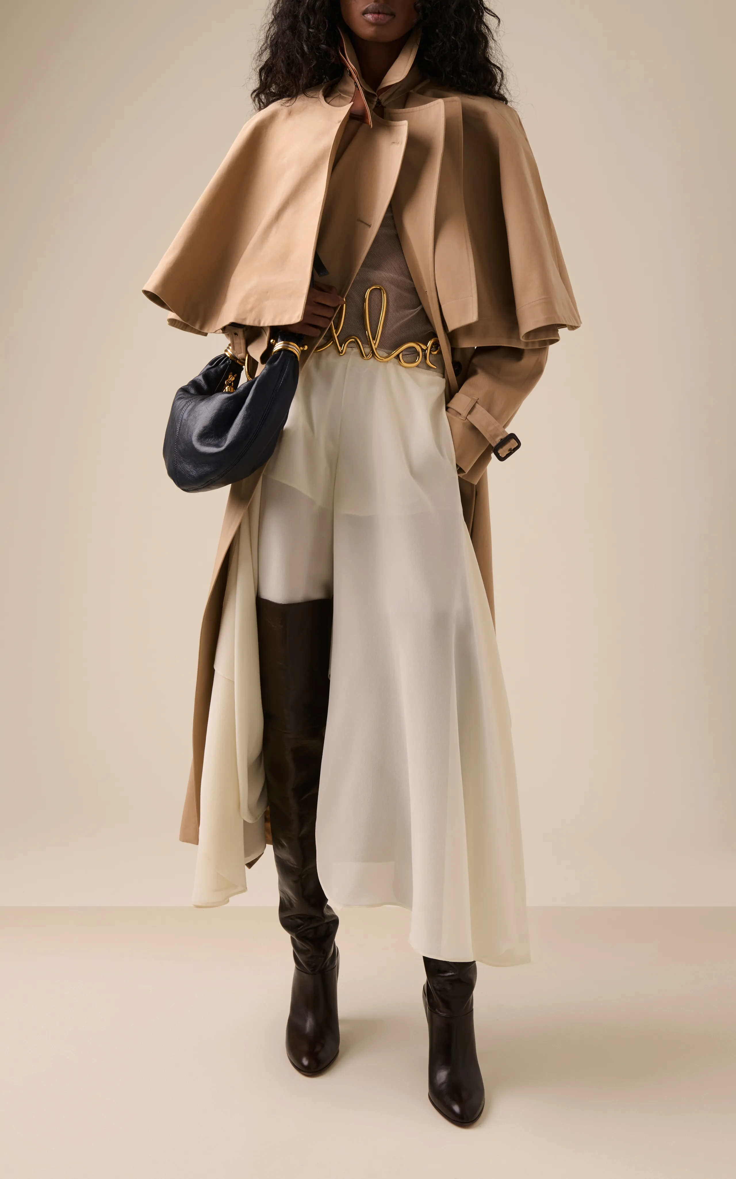 Chloé Cape-Detailed Cotton Trench Coat