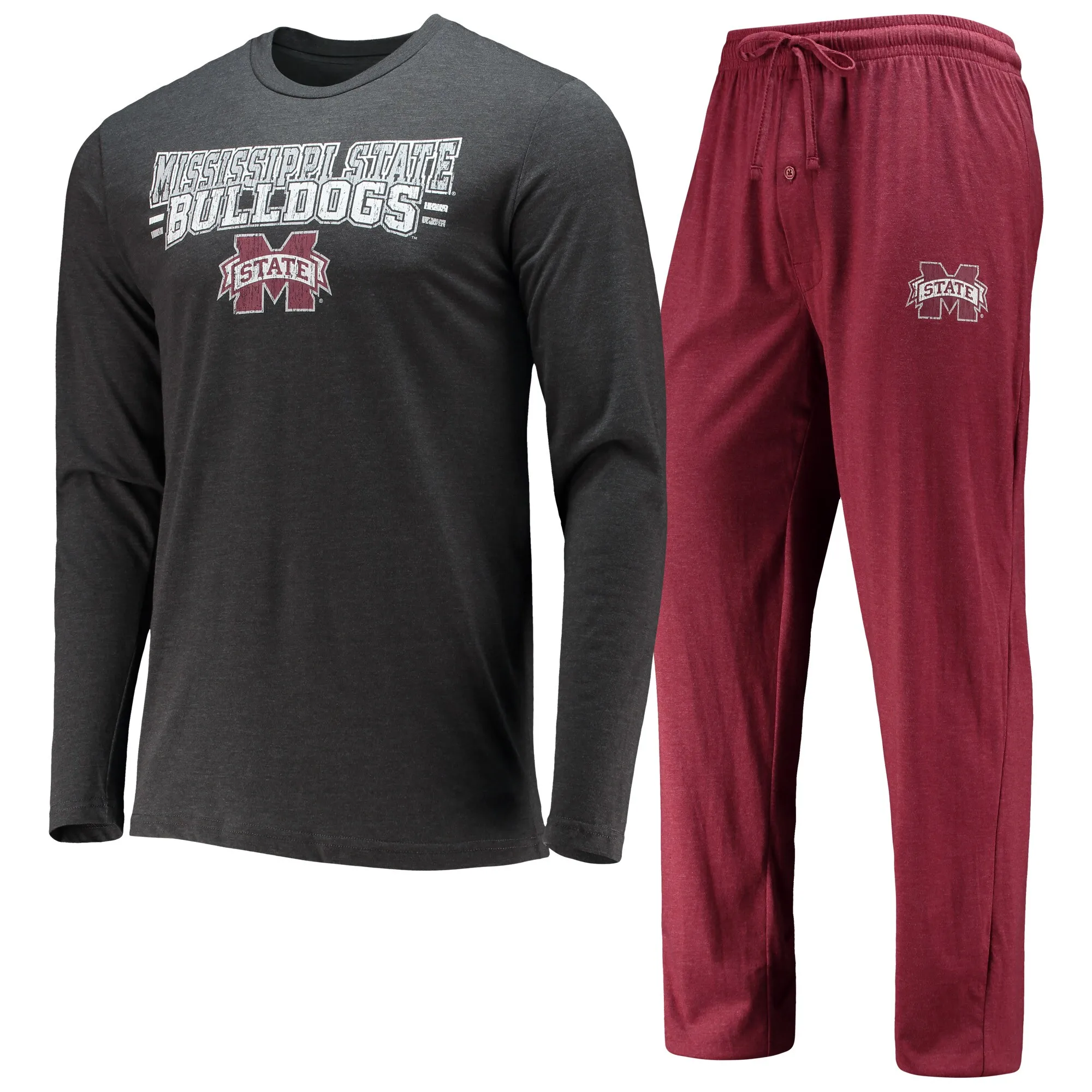 Concepts Sport Mississippi State Bulldogs Maroon/Heathered Charcoal Meter Long Sleeve T-Shirt & Pants Sleep Set