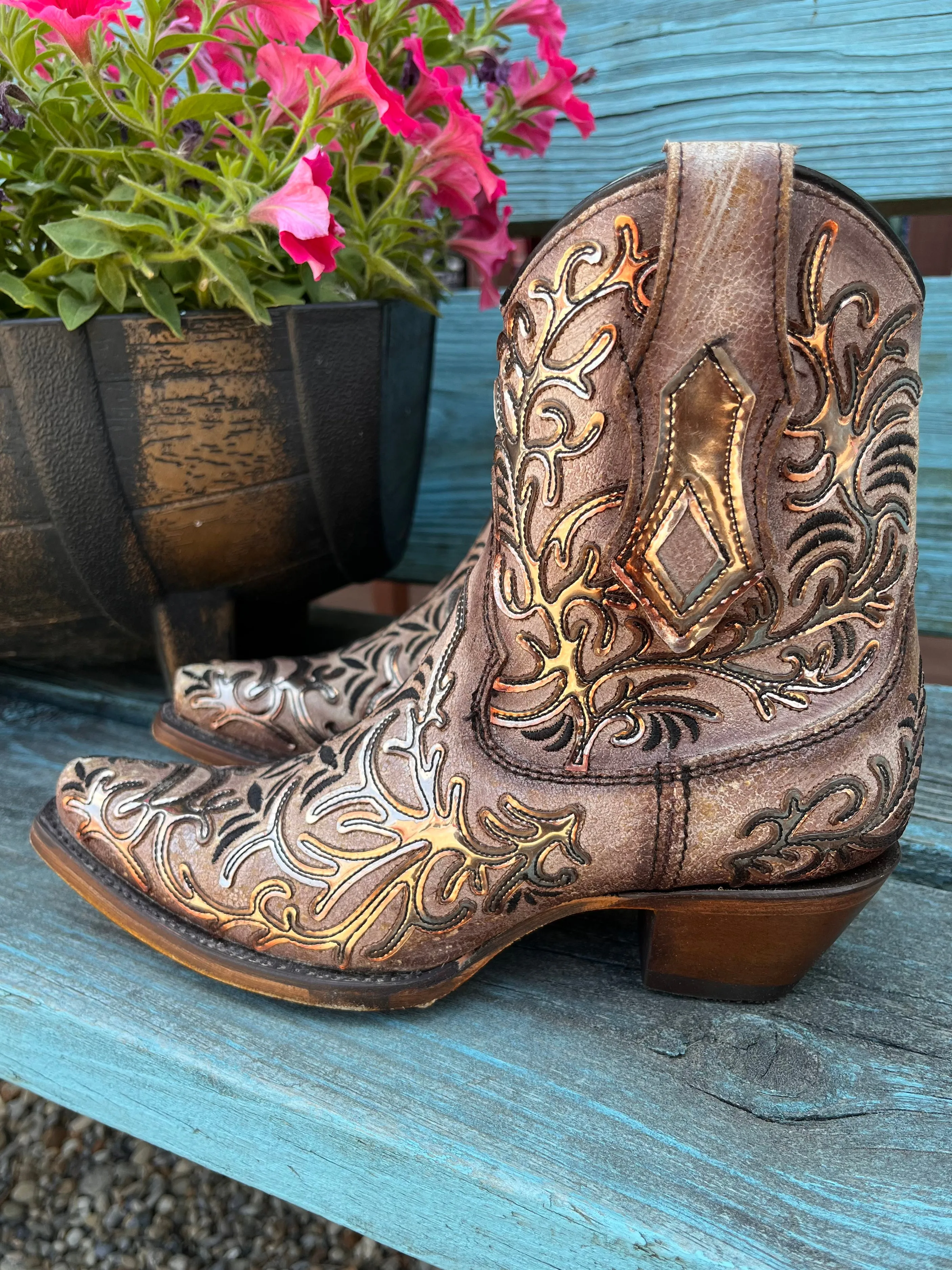 Corral Women's Golden Mirror & Black Ankle Cowgirl Boots C4007