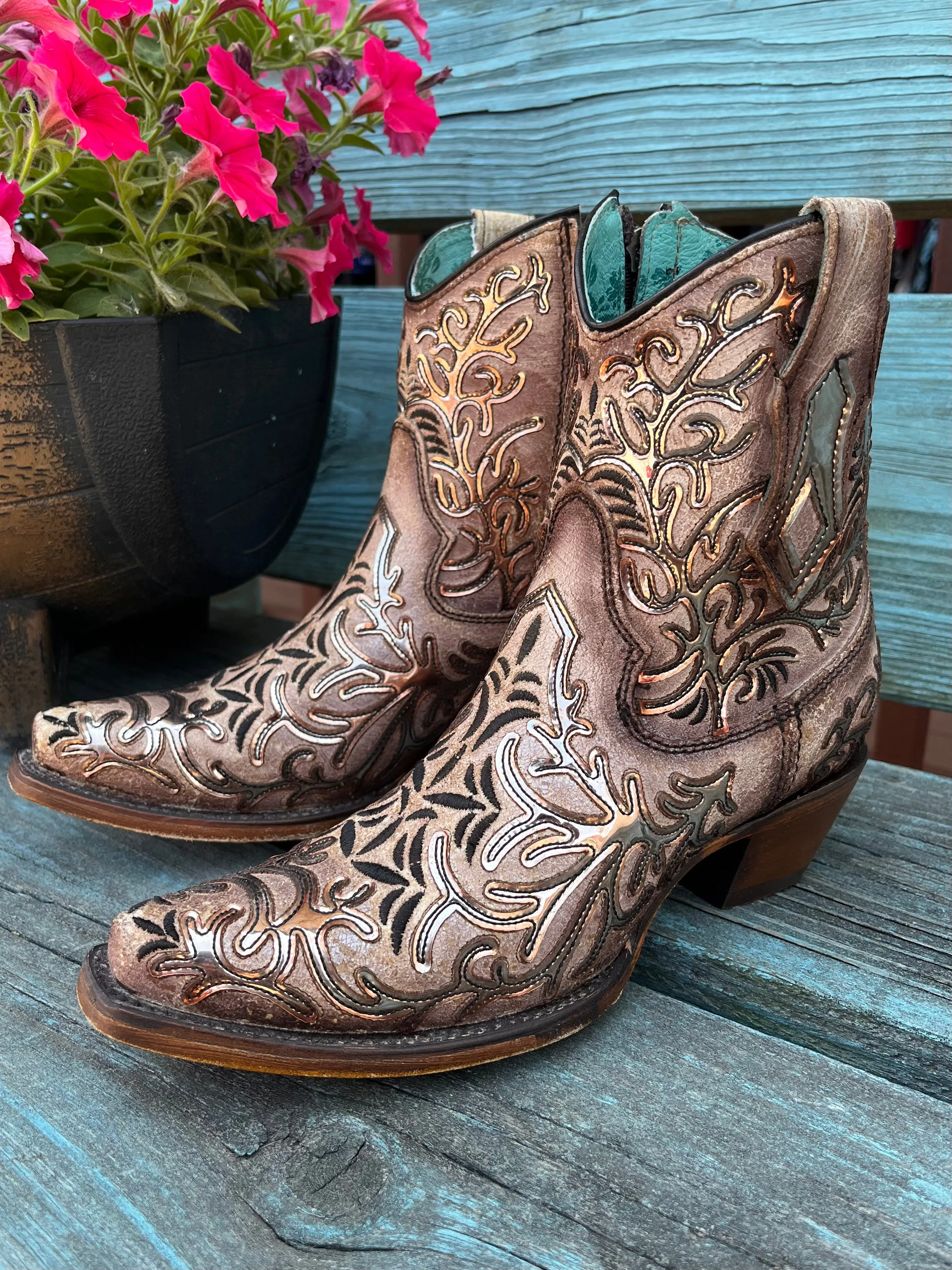 Corral Women's Golden Mirror & Black Ankle Cowgirl Boots C4007