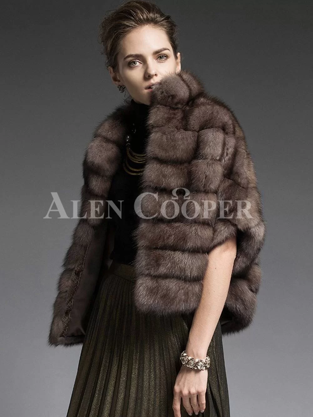 Cropped Russian sable fur coat jacket