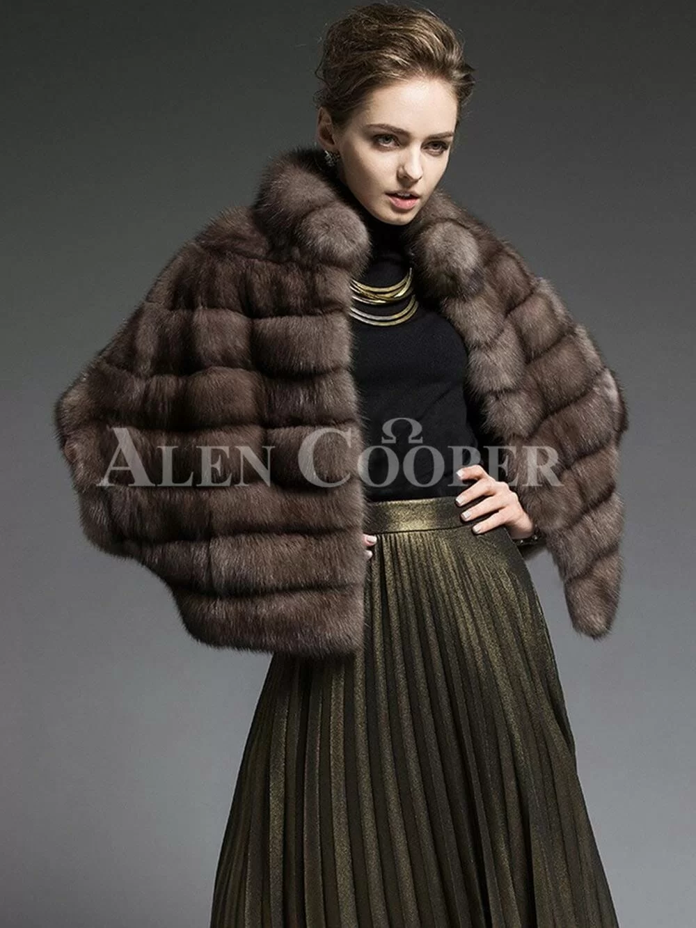 Cropped Russian sable fur coat jacket