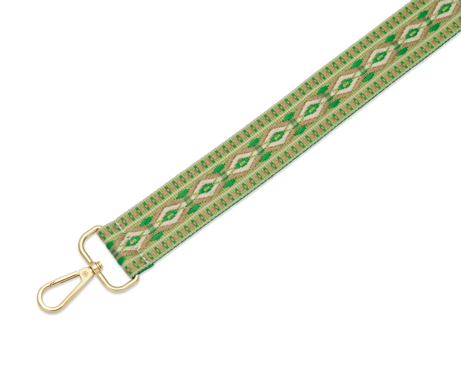 Crossbody Strap - Patterned Strap in Green (Gold Hardware)