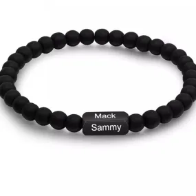 Custom Engraved 4 Names with Black Beads, Men Bracelet