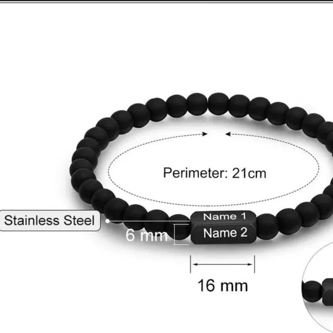 Custom Engraved 4 Names with Black Beads, Men Bracelet