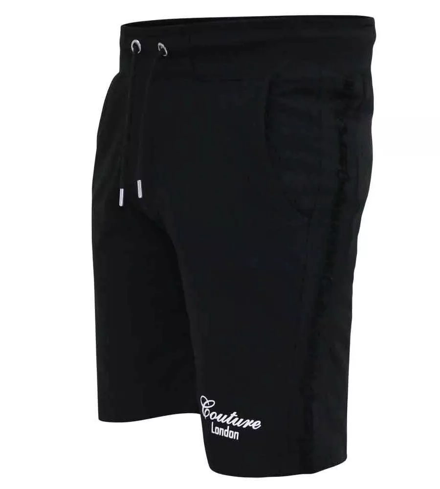 D555 Big Mens Black Couture Shorts With Elasticated Waistband (HOLBROOK)