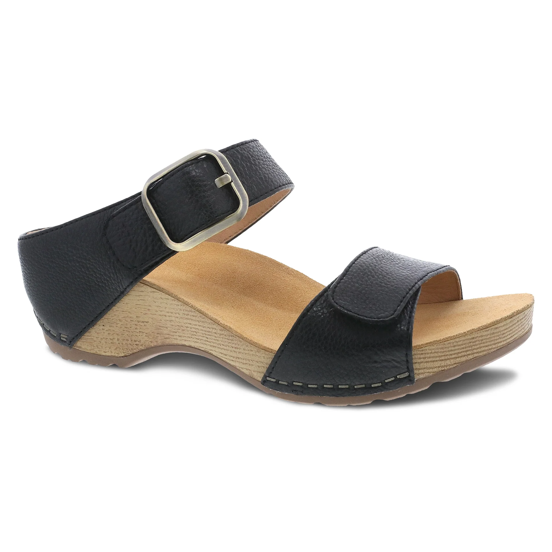 Dansko Women’s Tanya Slip On Sandals-Black Milled Burnished