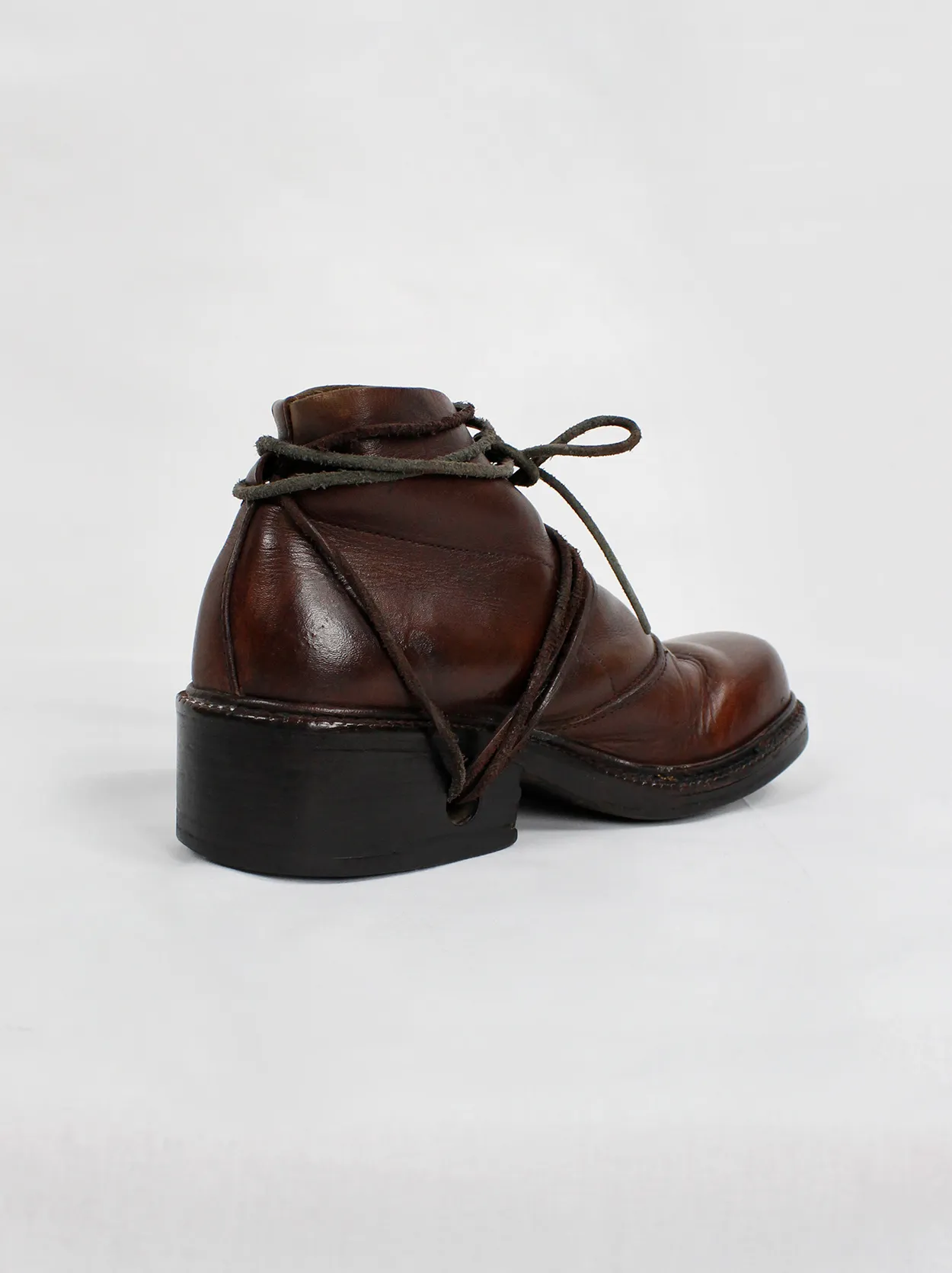 Dirk Bikkembergs brown boots with flap and laces through the heel (37) — fall 1994