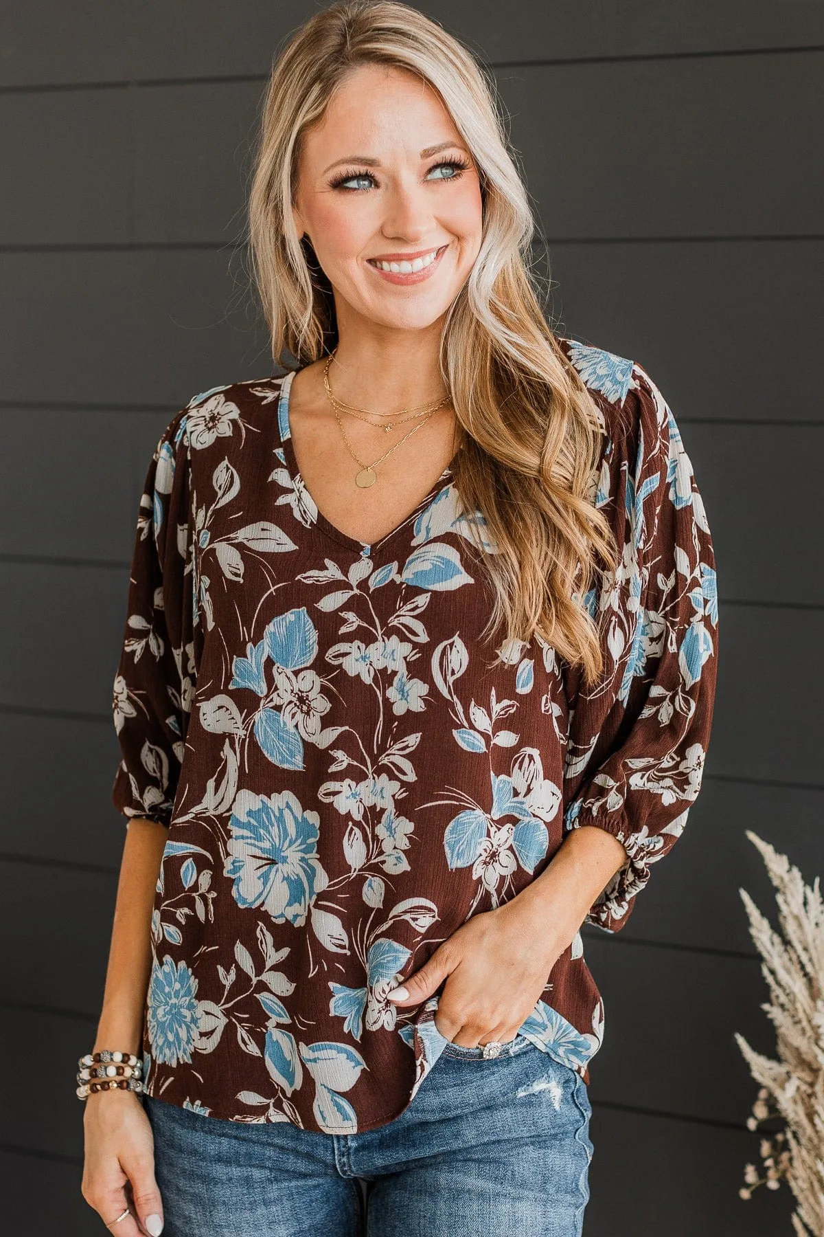 Dreaming Is Believing Floral Blouse- Brown