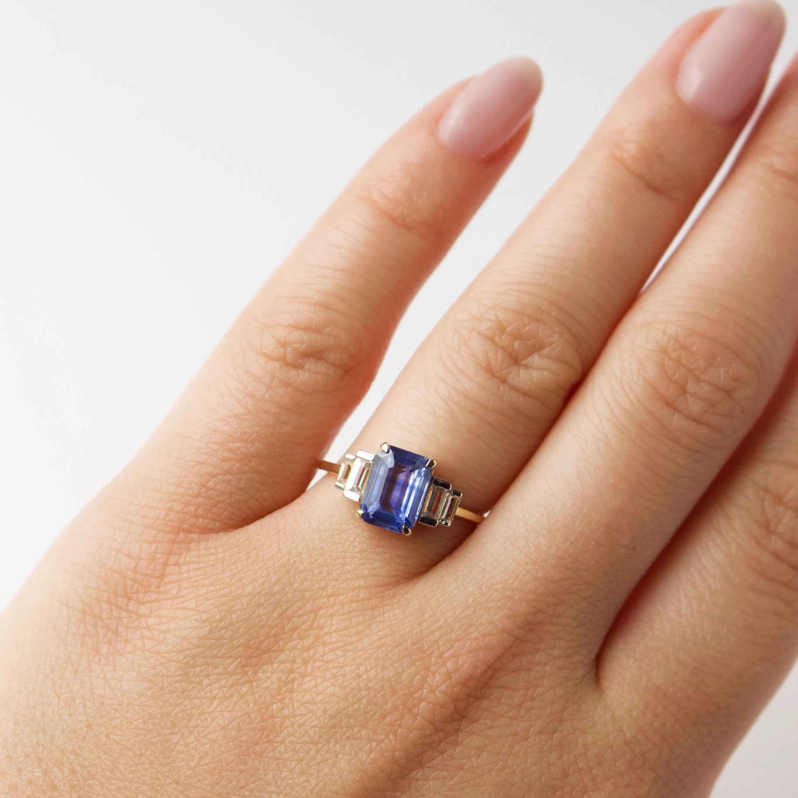 Exclusive Sapphire and White Sapphire Baguette Ring- Size Small