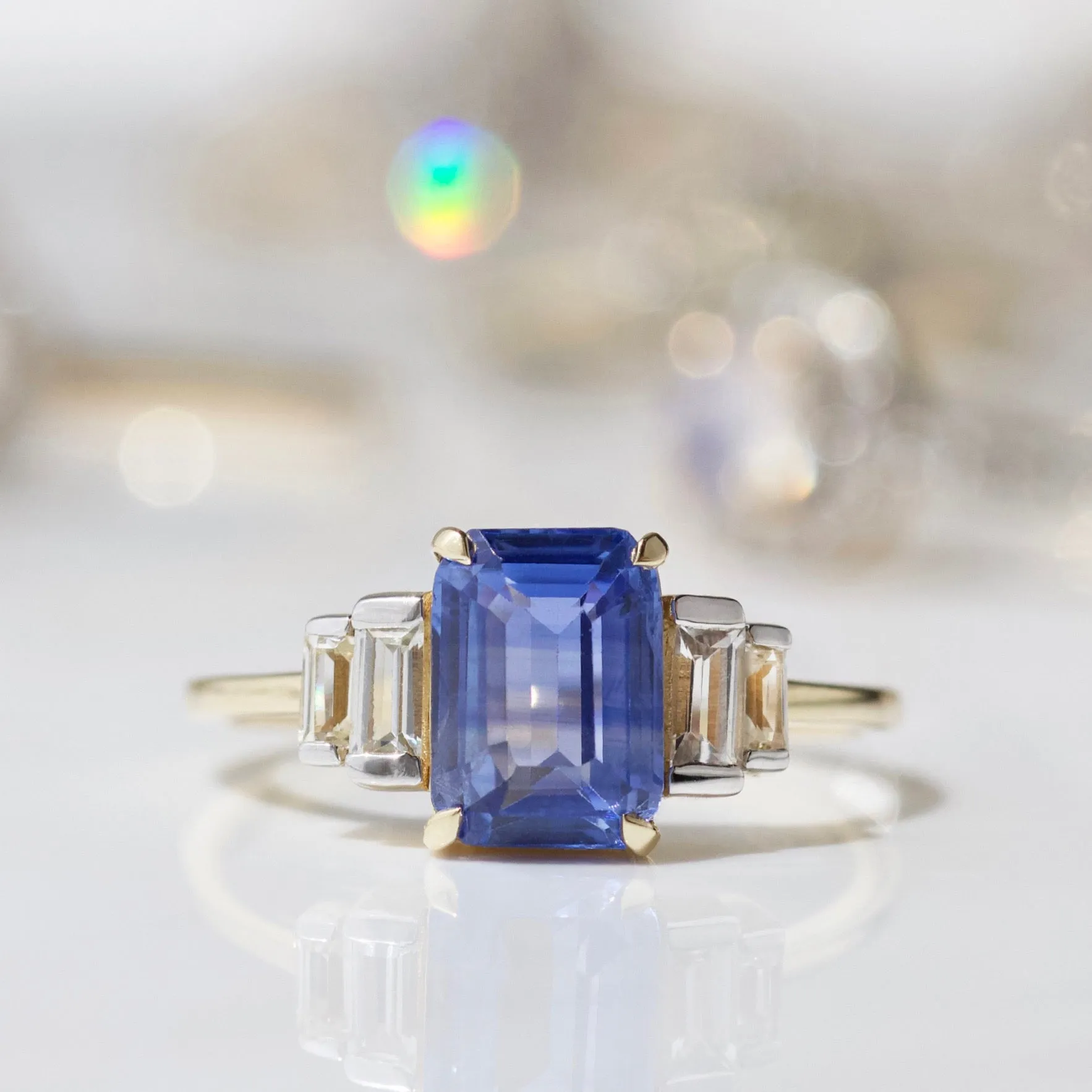 Exclusive Sapphire and White Sapphire Baguette Ring- Size Small