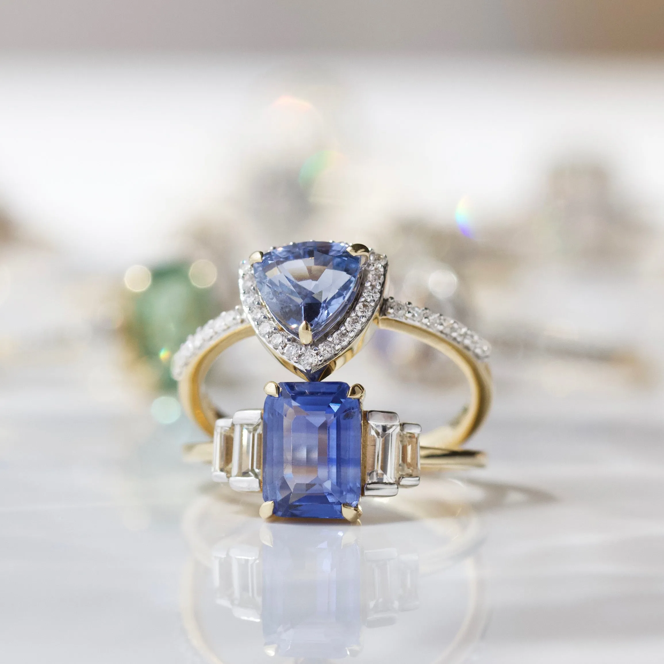 Exclusive Sapphire and White Sapphire Baguette Ring- Size Small