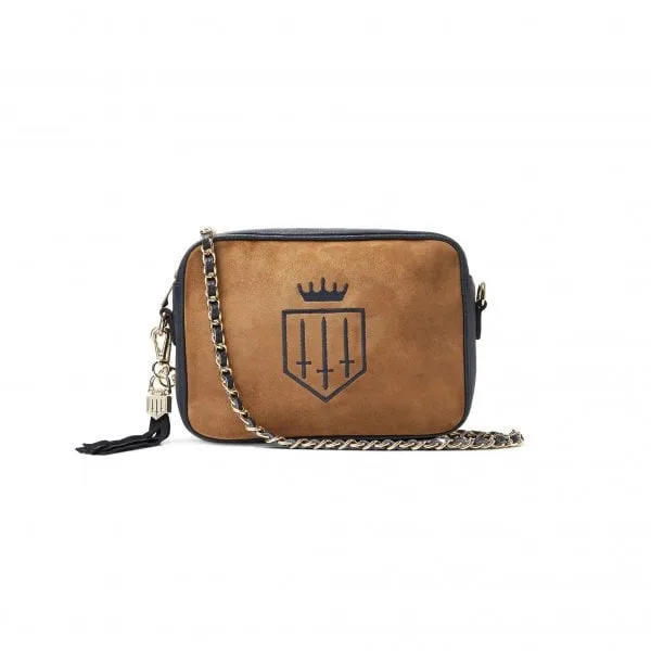 Fairfax & Favor Womens Finsbury Crossbody Bag in Tan/Navy Suede