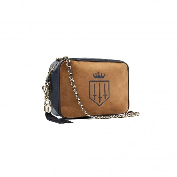 Fairfax & Favor Womens Finsbury Crossbody Bag in Tan/Navy Suede