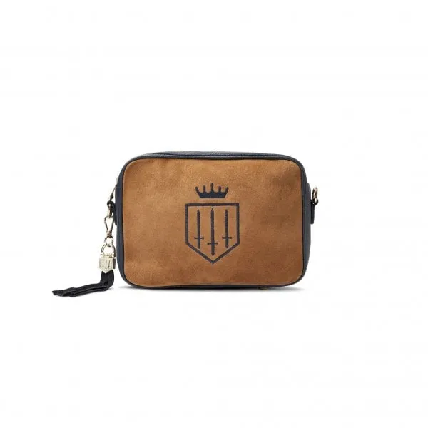 Fairfax & Favor Womens Finsbury Crossbody Bag in Tan/Navy Suede