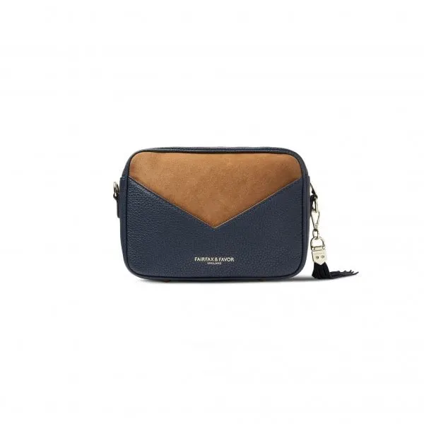 Fairfax & Favor Womens Finsbury Crossbody Bag in Tan/Navy Suede