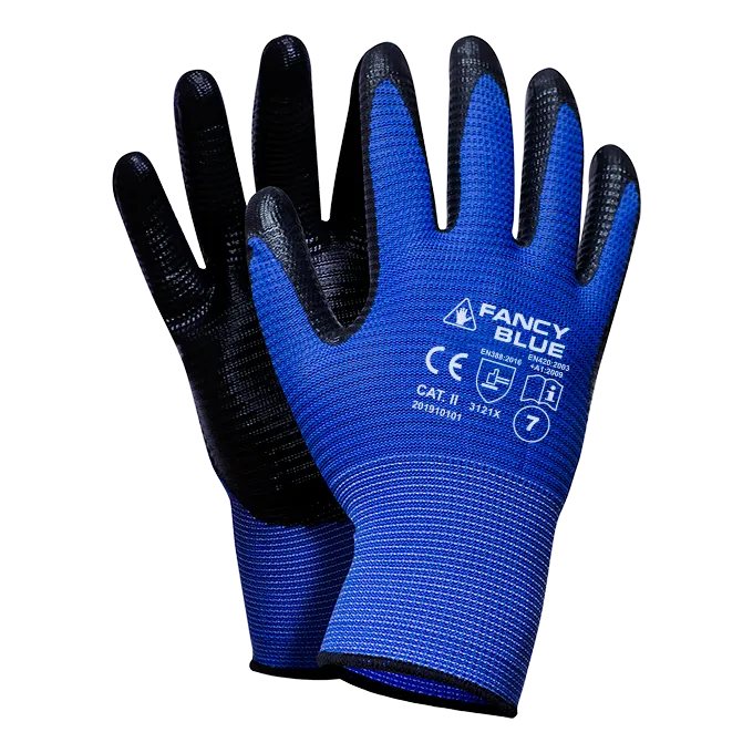 FANCY BLUE Ribbed structure Nitrile coated Safety work gloves