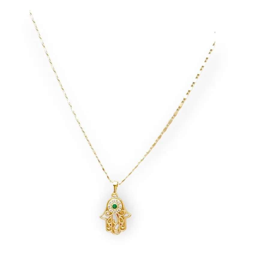 Fatima’s hand green cz stones necklace chain in 18k of gold plated